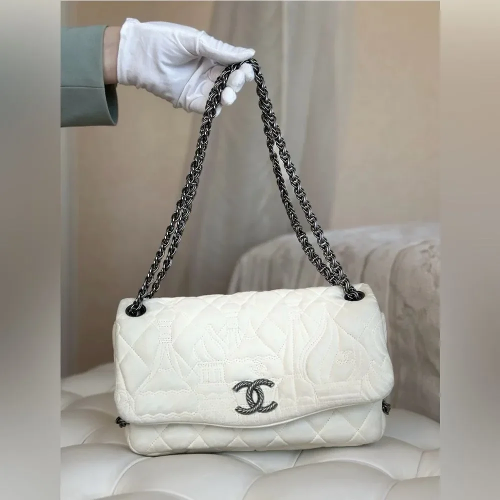 Chanel Moscow Kremlin  Cream Quilted Shoulder Bag with Iconic CC Closure